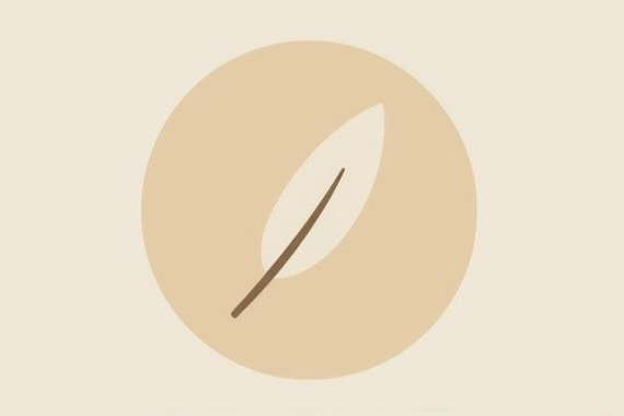 Simple design of a feather inside a beige circle on a beige background