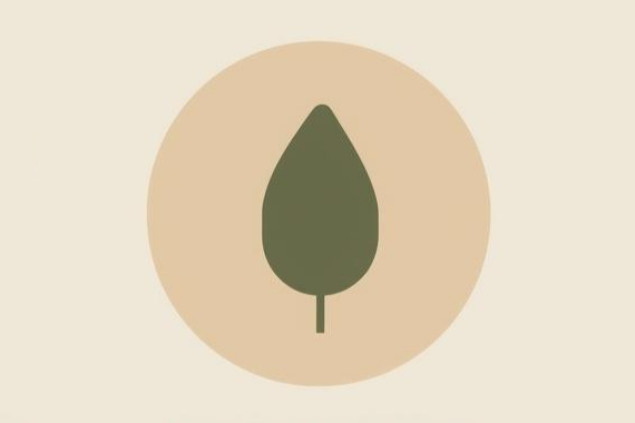 Green leaf symbol on a beige circle
